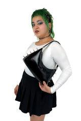 punk black vegan leather spiked crossbody bag