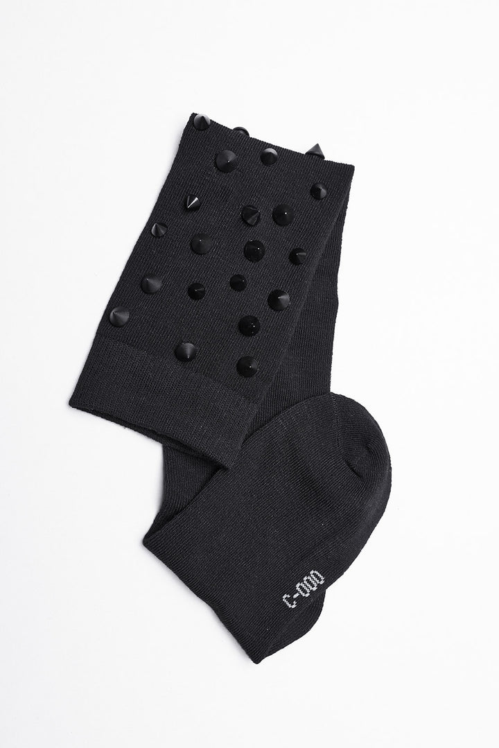 womens black gothic spiked knee high socks