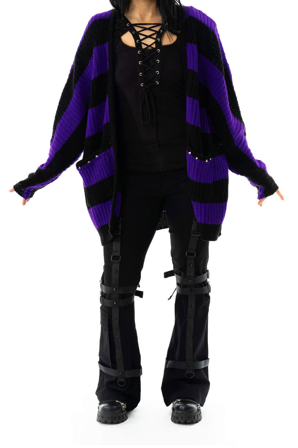 knitted punk studded oversized cardigan coat 