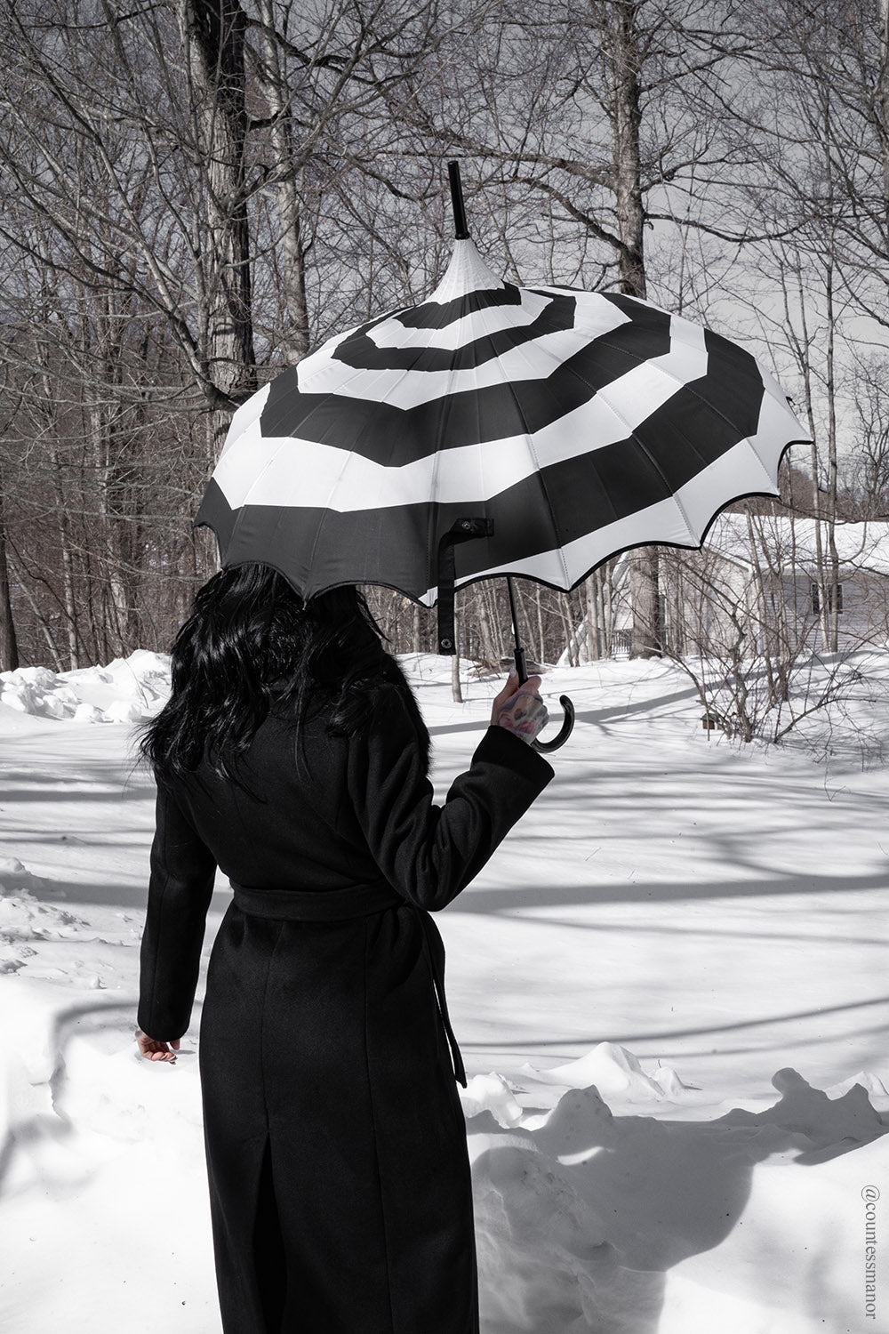 black and white striped tim burton inspired inspired umbrella 