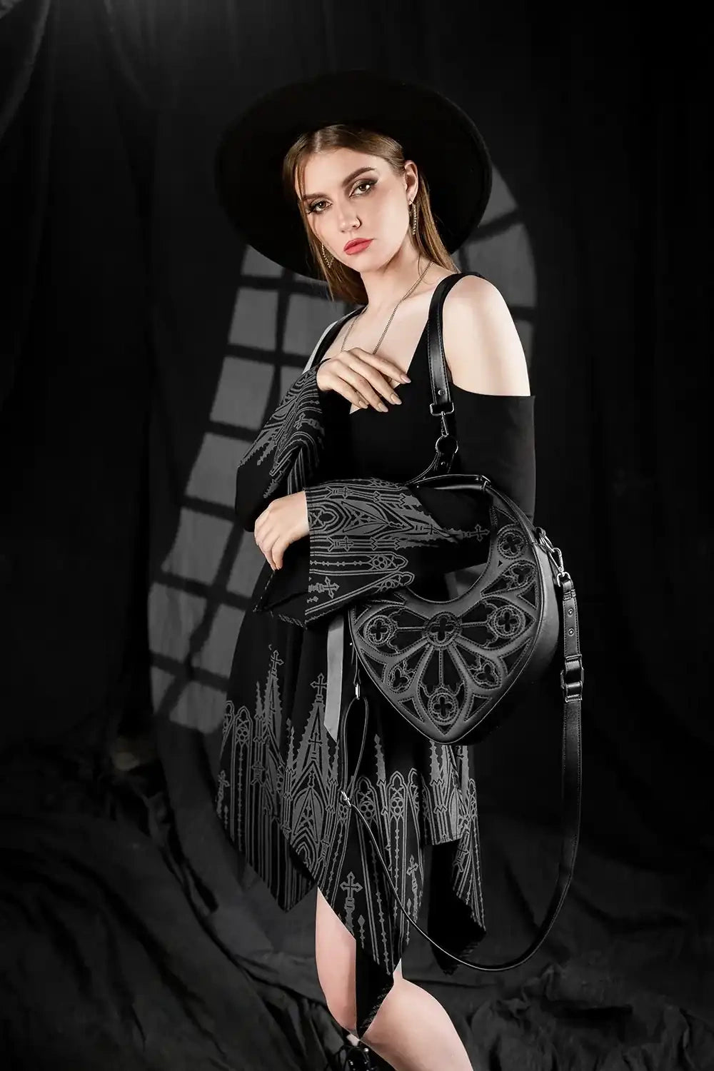 gothic cathedral handbag with shoulder strap