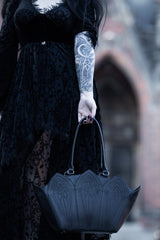 witchy gothic cathedral purse with red interior lining 