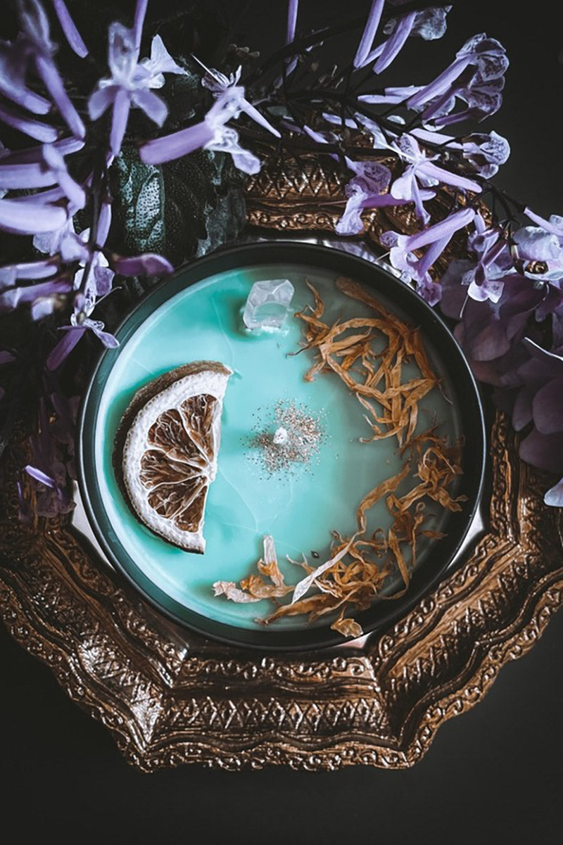 blue soy wax occult candle