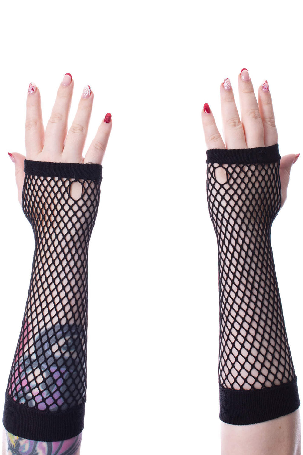 womens black long fishnet gloves
