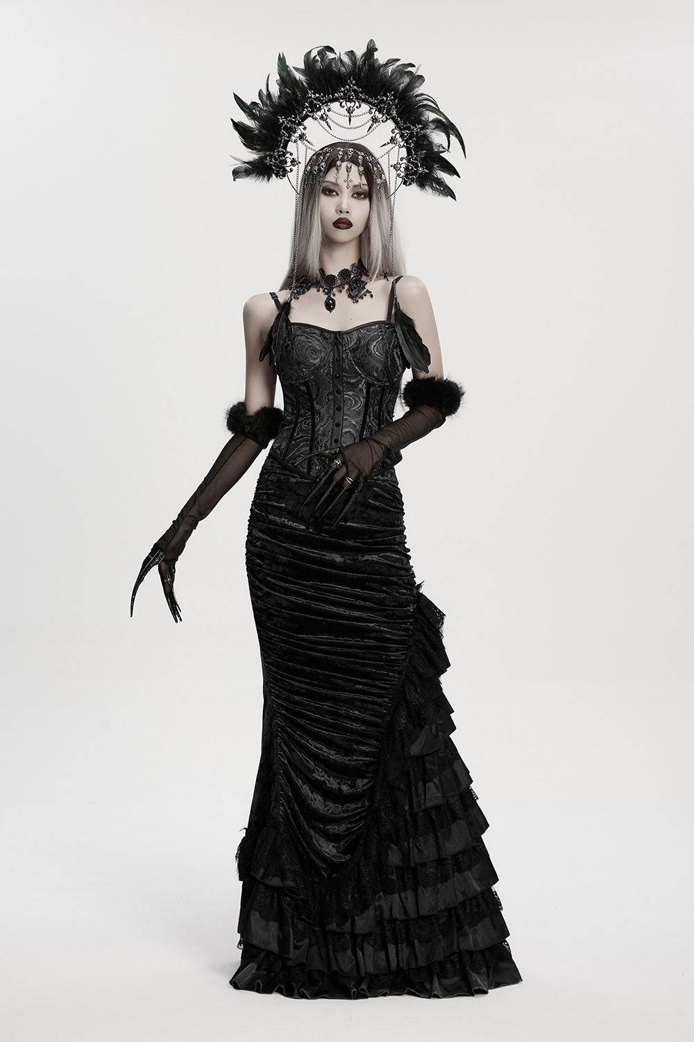 romantic goth dark queen headpiece headband with halo 