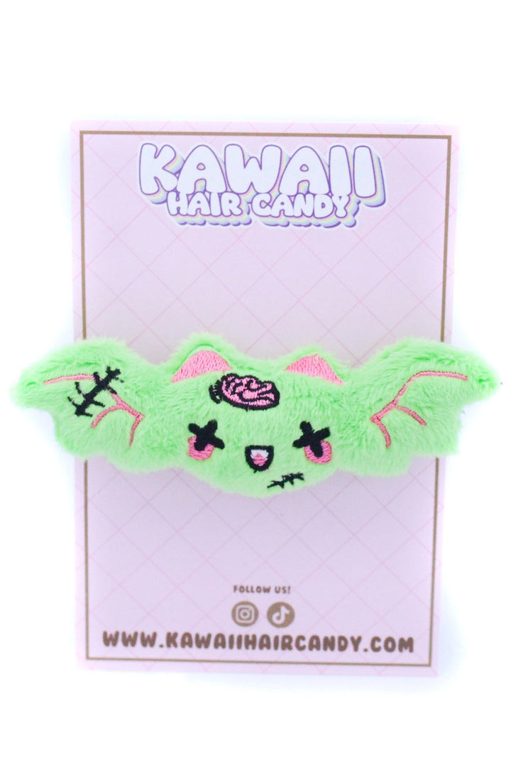 green and pink emo creepy cute bat plush hair clip