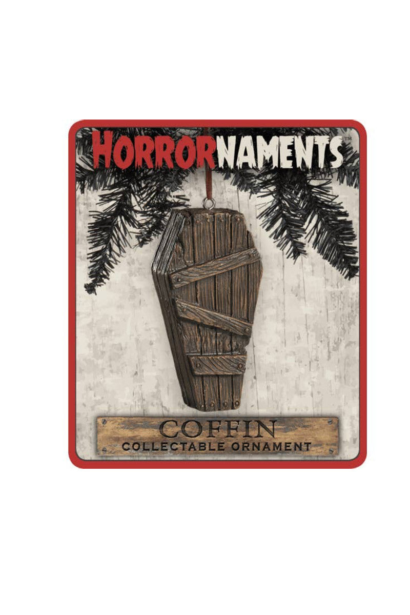 christmas Wooden coffin ornament on a white background