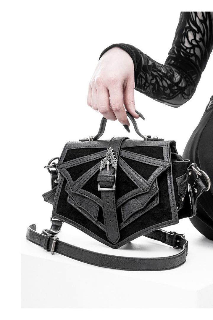 vegan leather and suede gothic batwing bag