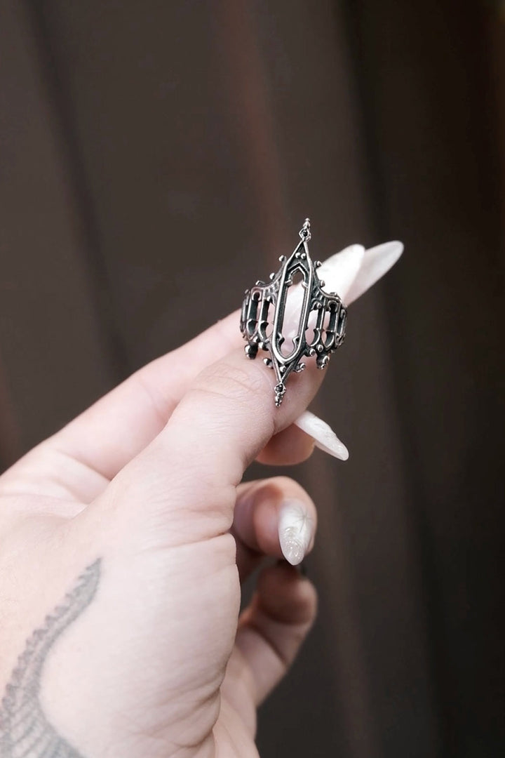 silver stainless steel gothic ring