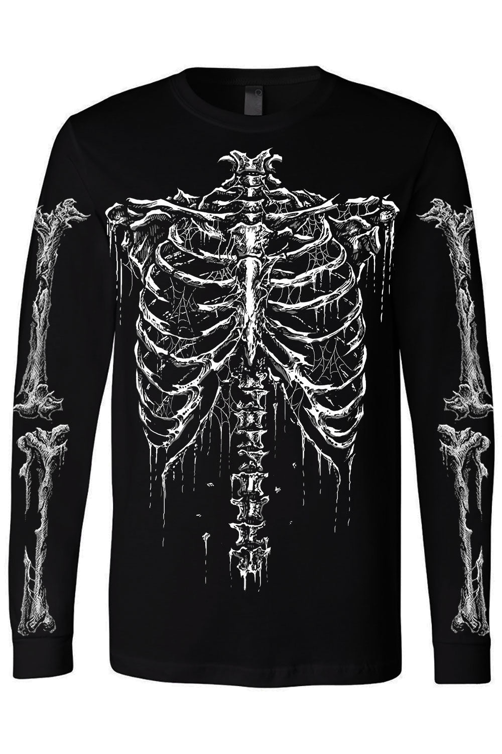 goth punk long sleeve black tshirt with white skeleton bones graphic