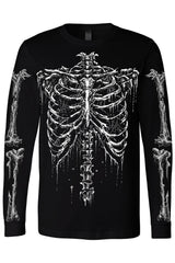 goth punk long sleeve black tshirt with white skeleton bones graphic
