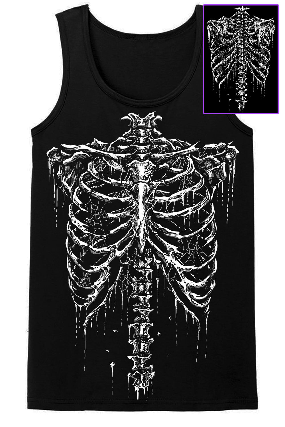 Punk goth skeleton ribcage torso graphic tank top for men