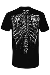 back view of skeletal graphic tshirt showing ribs and spine
