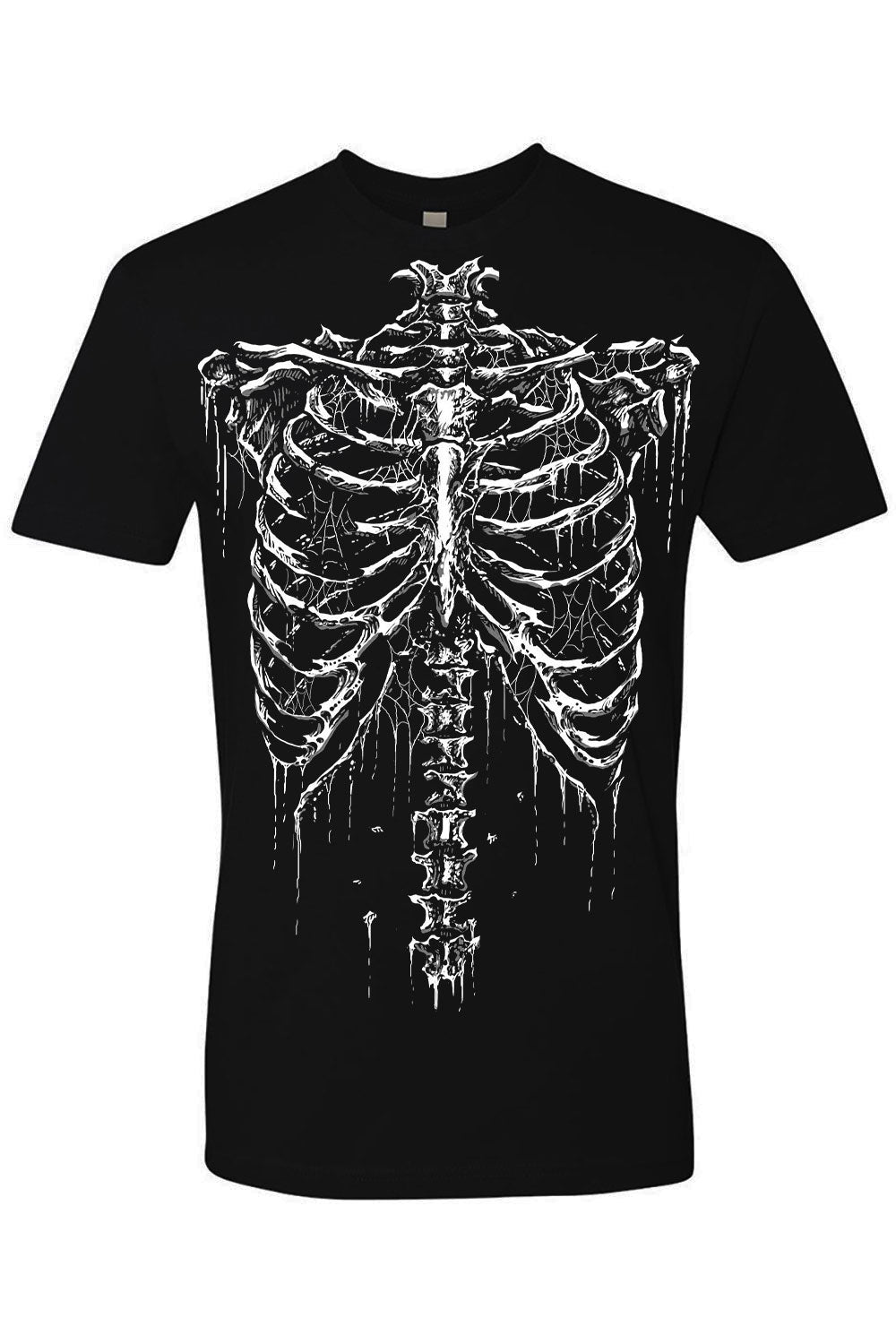 creepy mens black short sleeve tshirt with white skeleton torso print
