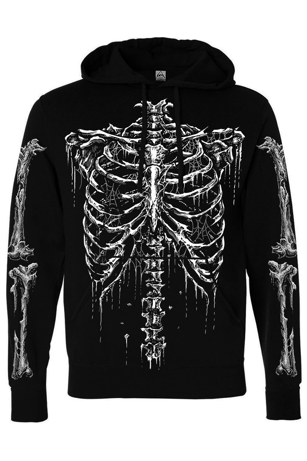 VampireFreaks punk goth black pullover hoodie with skeleton printed graphic