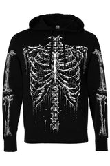 VampireFreaks punk goth black pullover hoodie with skeleton printed graphic