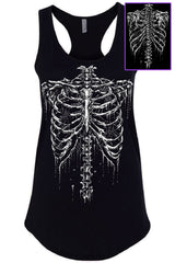 womens black racerback tank top with white broken ribcage and spine skeleton graphic from VampireFreaks