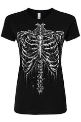 creepy cute womens graphic tshirt with white skeleton ribcage