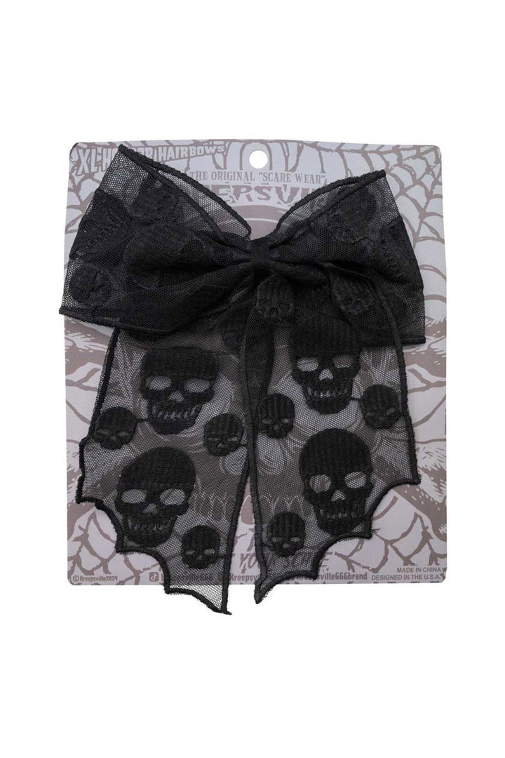 extra large gothic skull hair bow barrette clip