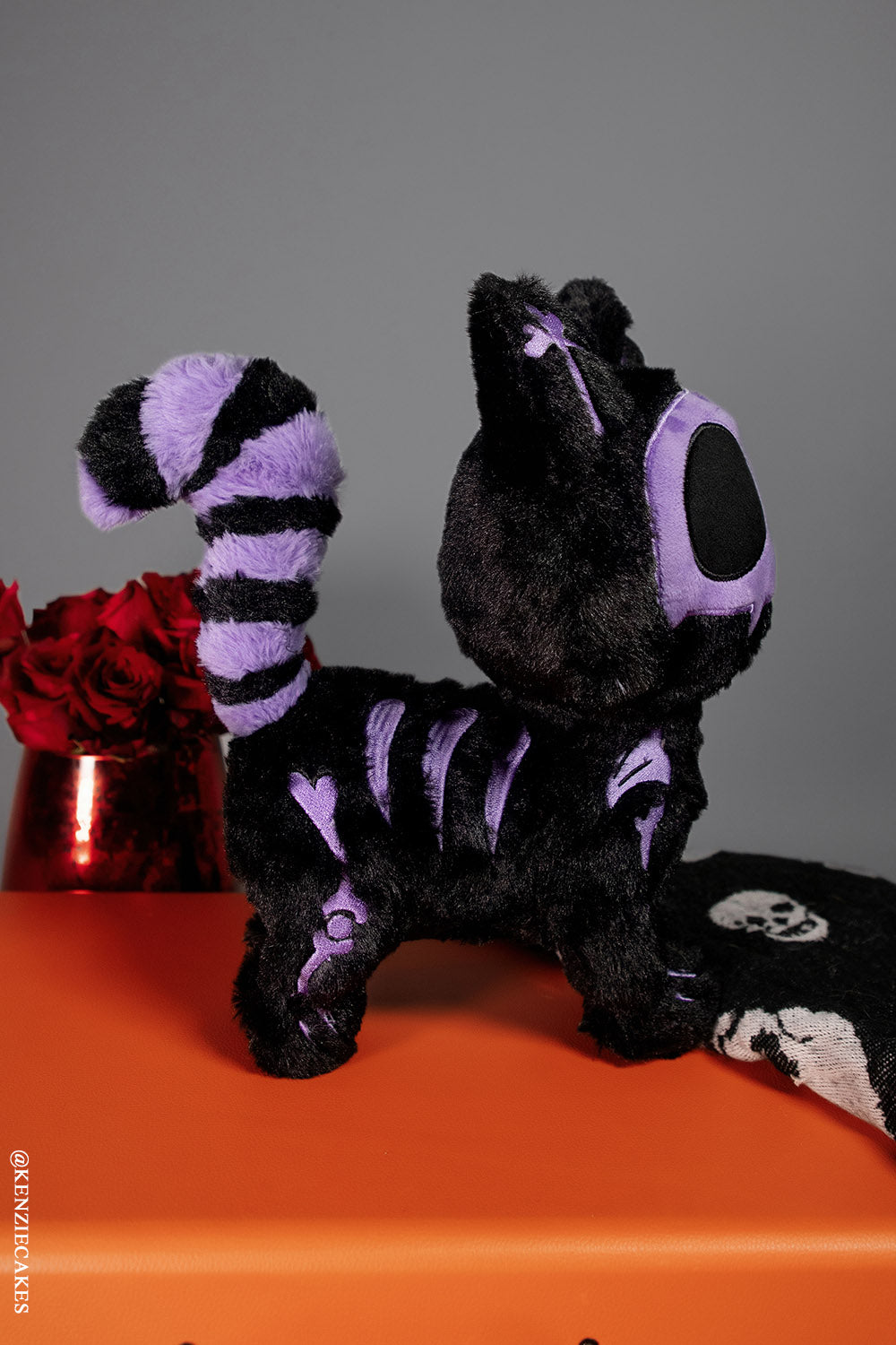 purple and black gothic cat toy plush