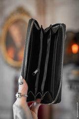 spooky ghost cat wallet with inside zip pocket coin purse