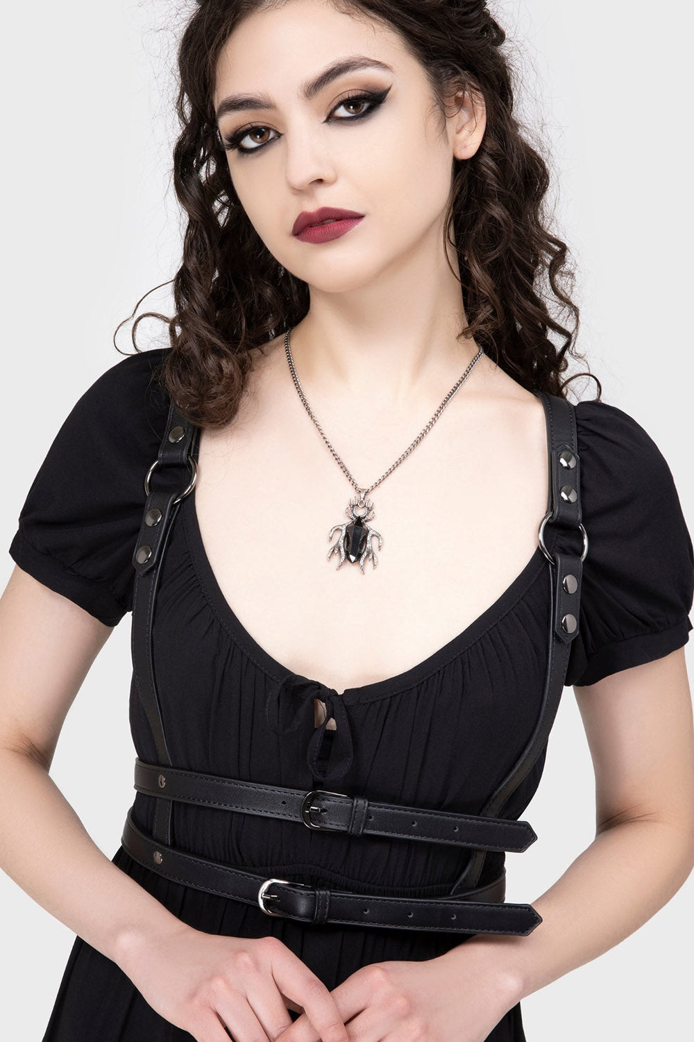 black leather double belted harness
