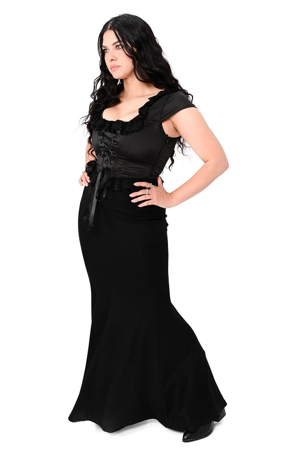 womens corset top with ruffle hem