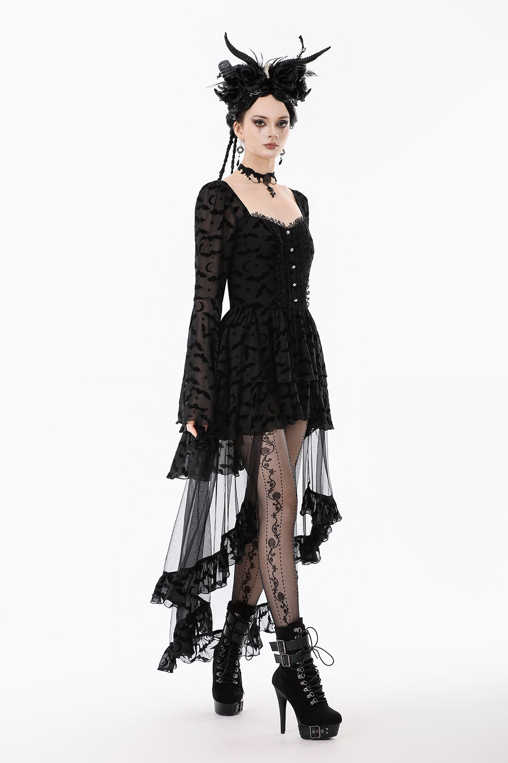 romantic goth long high low hem dress