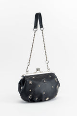 gothic moon and star charm chain strap purse with zipper pocket on the back