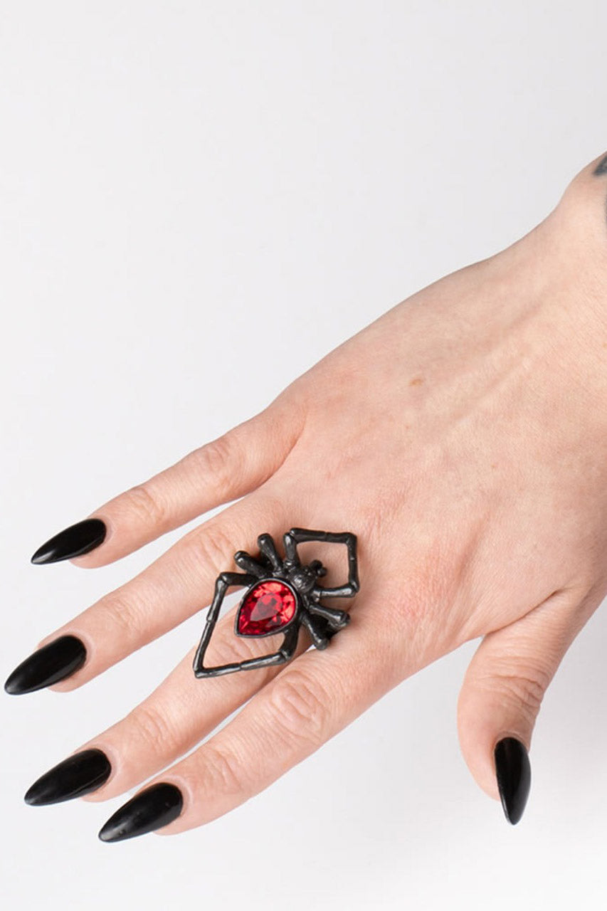 gothic pewter statement black widow spider ring