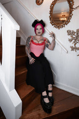 red and pink corset with ribbon straps