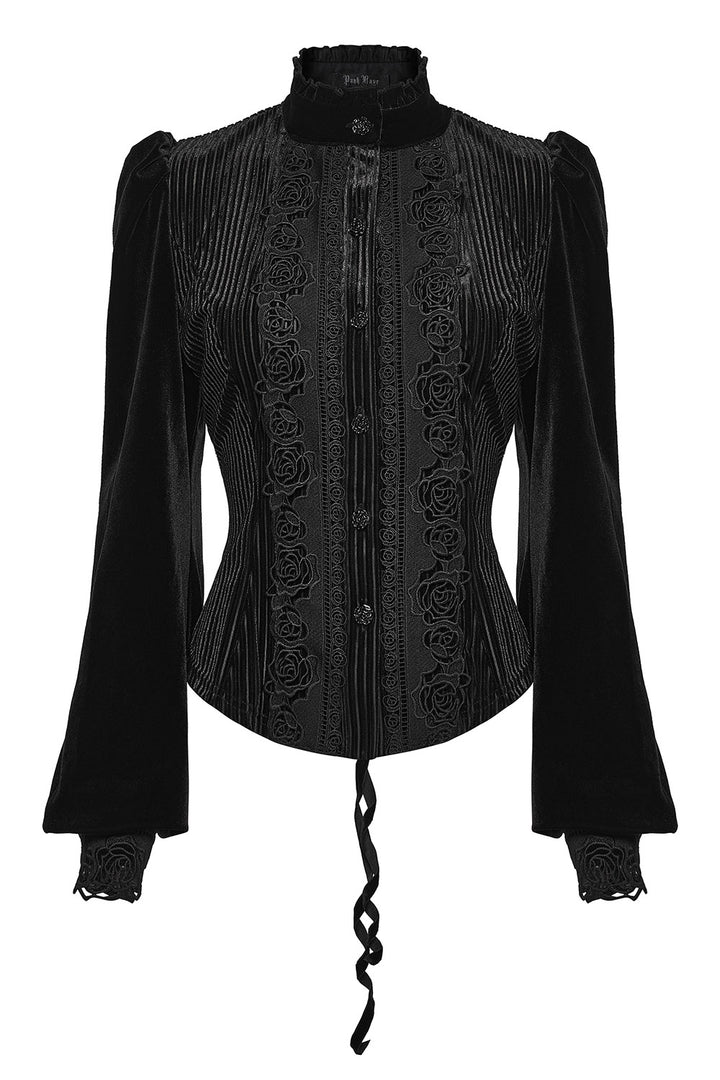 romantic goth velvet high collar blouse