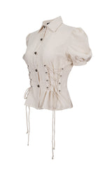 cottagecore cotton lace-up womens blouse