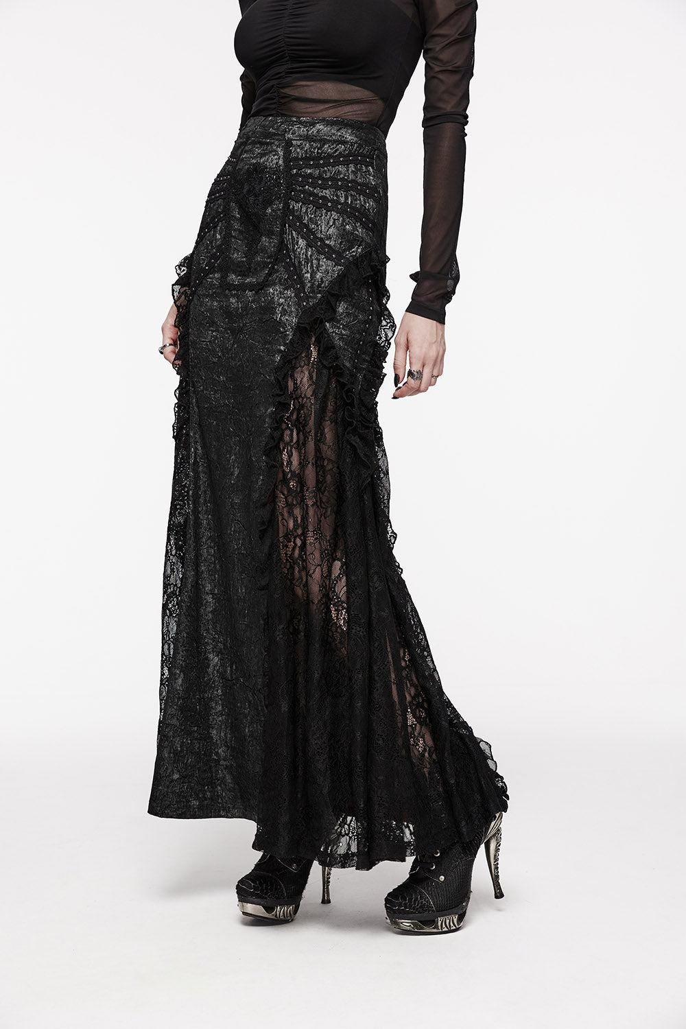 womens gothic lace ruffled long skirt