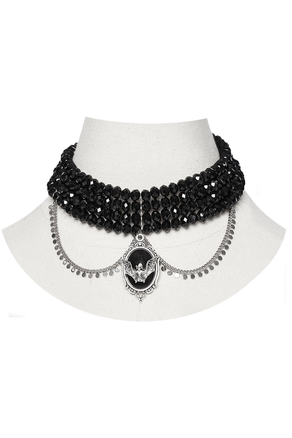 Victorian Beaded Bat Cameo Choker