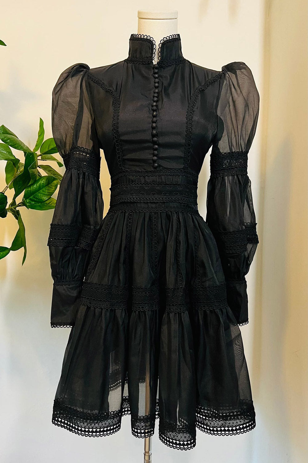 puff shoulder gothic black dress