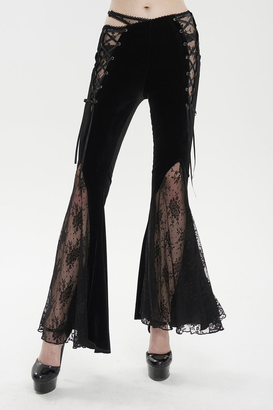 womens black velvet gothic cutout flares