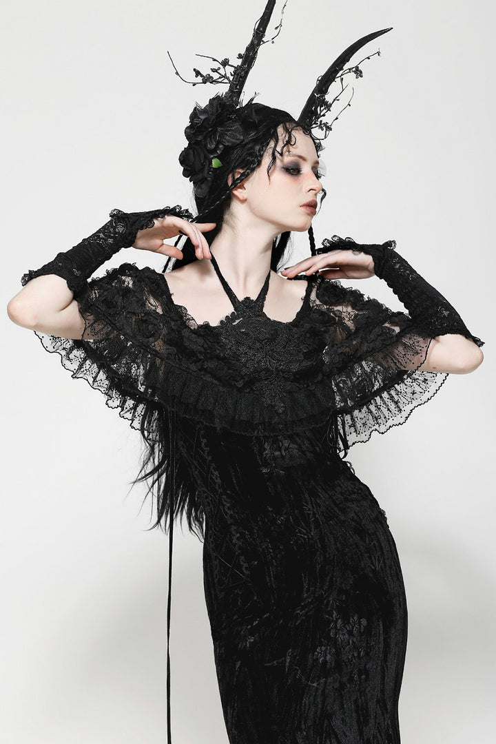 steampunk black lace gloves 