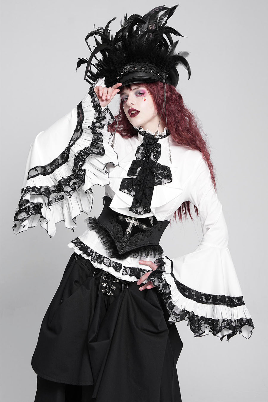 white gothic ruffled blouse