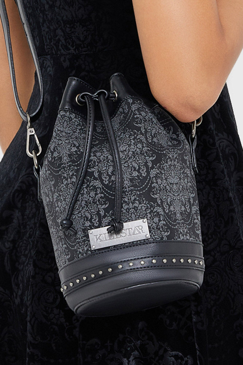 black studded gothic bucket bag