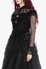 high collar vintage inspired ruffled long sleeve top