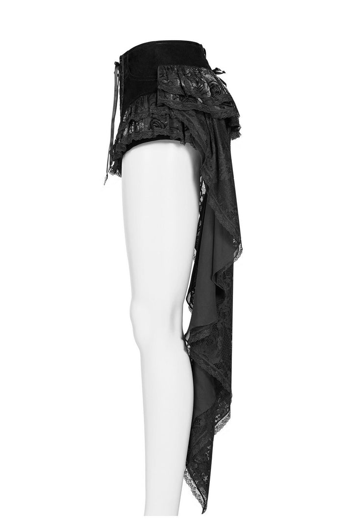 womens black lace elvet bloomer shorts with attached skirt train 