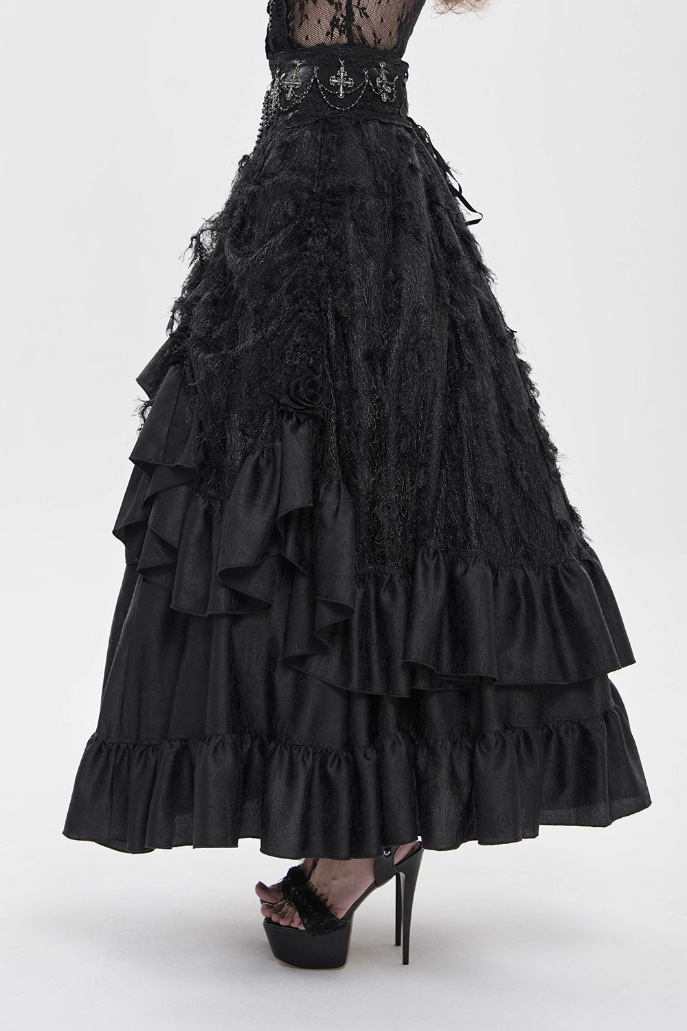womens long gothic skirt with cross chains