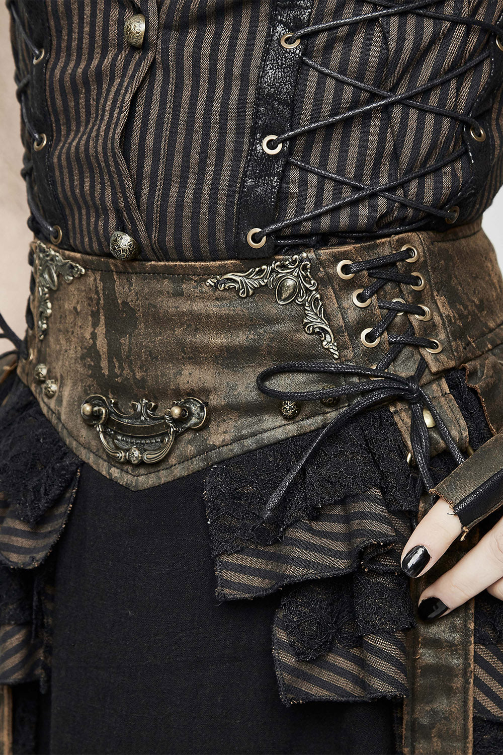 womens short ruffled steampunk striped lace skirt