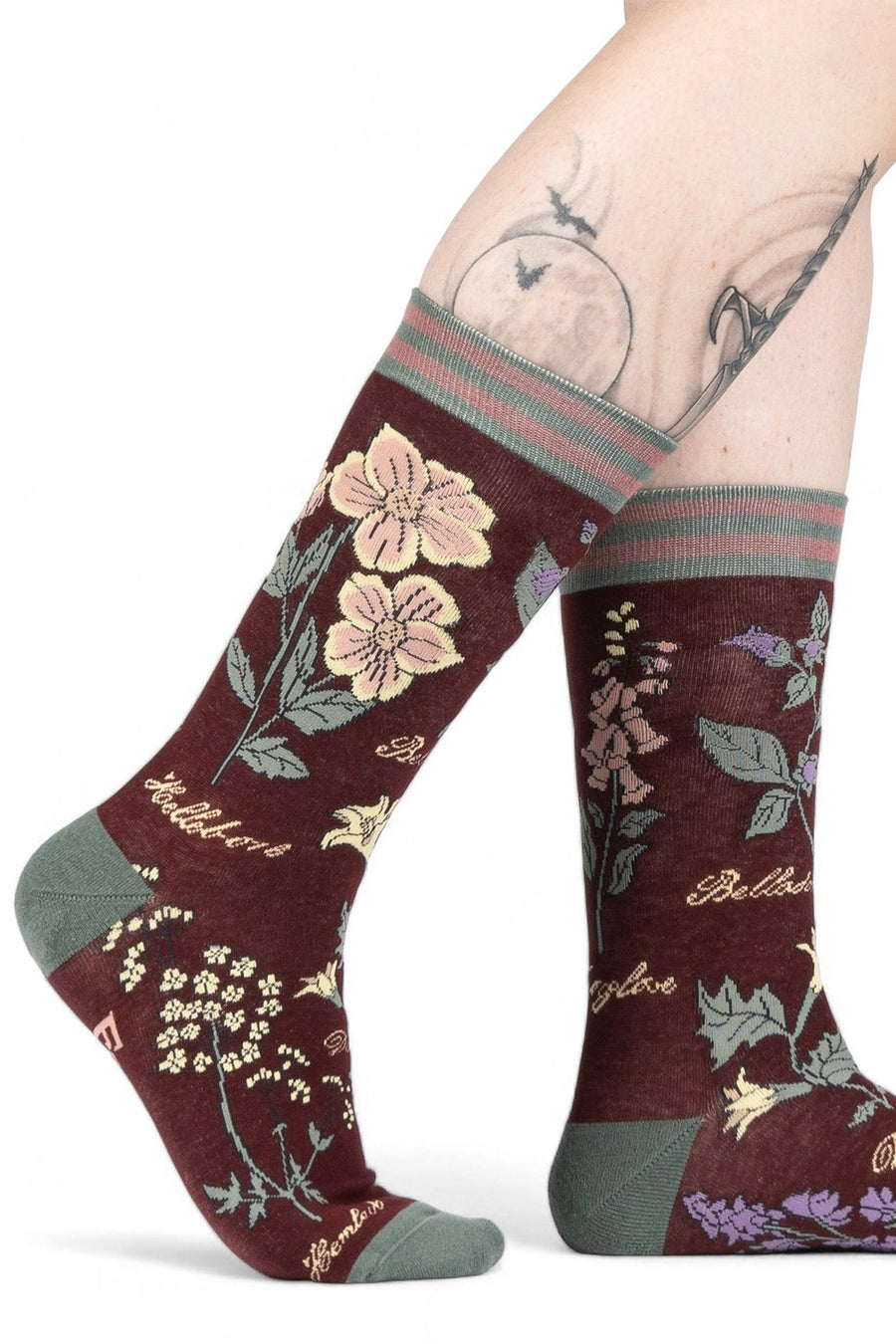 Floral-patterned socks on a white background