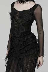 womens mesh sleeve gothic long sleeve lace top