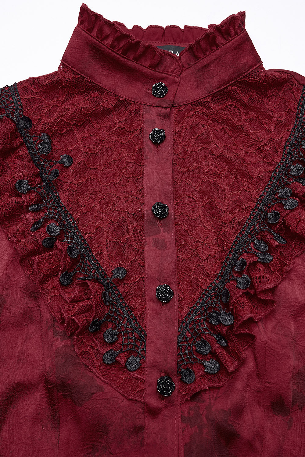 high collar rose button lace-up steampunk blouse