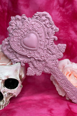 pastel goth heart-shaped vanity mirror