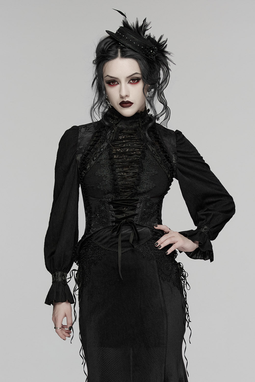 womens black lace vest