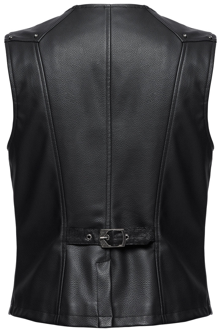 mens black vegan leather moto vest